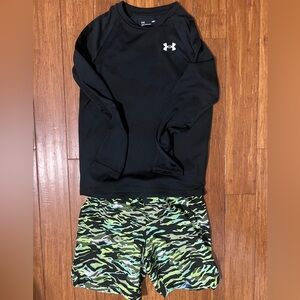 Boys Under Armour Black Top with Green Camo Shorts